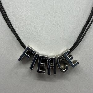 Fierce Letter Pendant Necklace Silver Tone Cord Chain Statement Jewelry Gift 90s